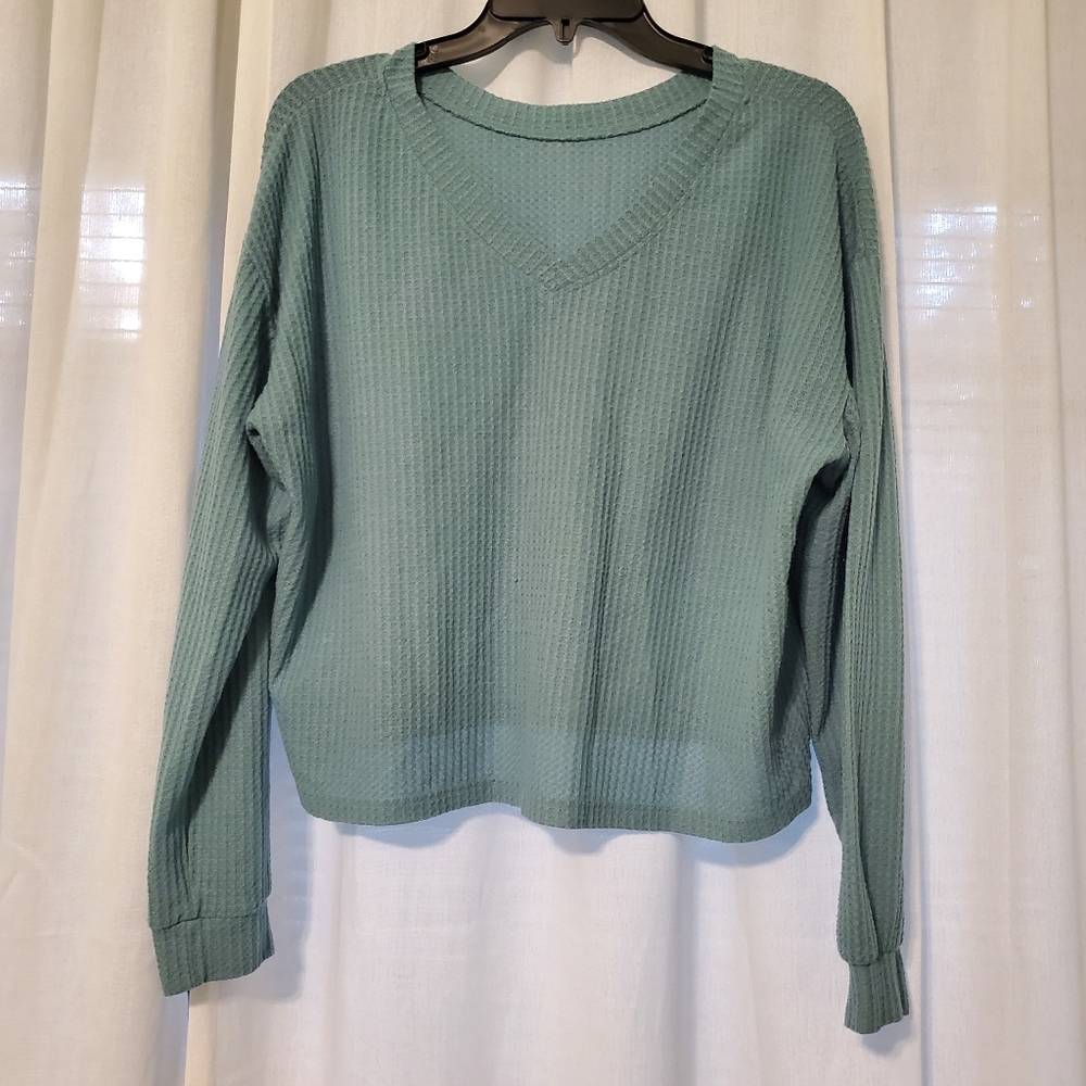 Cropped Long-sleeve Waffle Tee in Mint from Aerie (M)